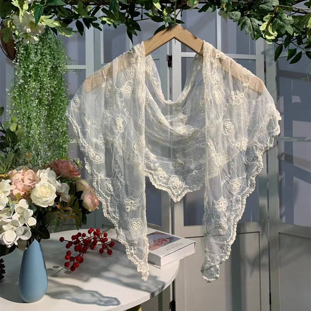Embroidered Lace Small Shawl Scarf